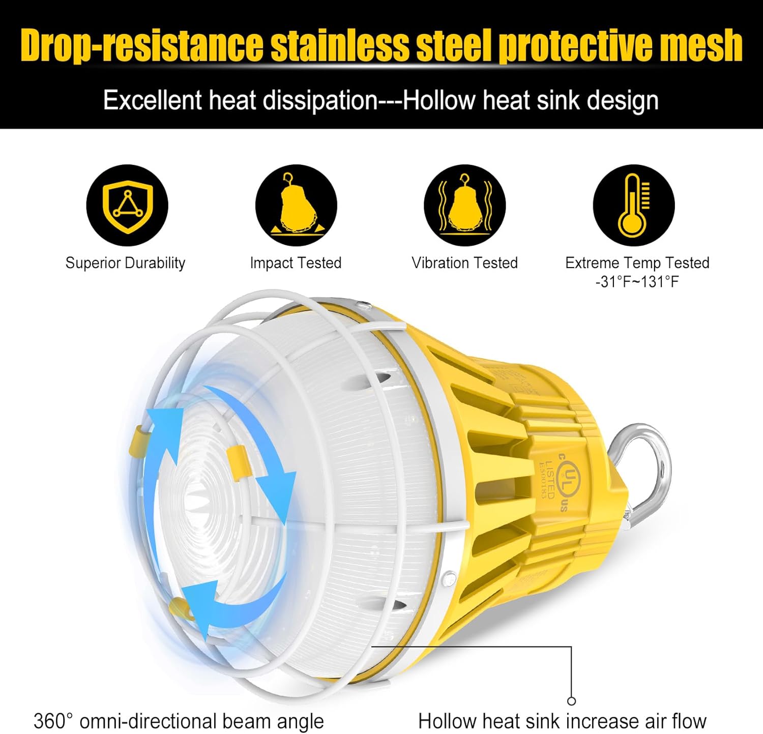 LED Temporary Work Light 5000K Portable Hanging Construction Lights, 10 Cable with ON/Off Switch Linkable LED Work Light for Job Site Warehouse Garage Shop Area Lighting (60W) LED Temporary Work Light 5000K Portable Hanging Construction Lights, 10 Cable with ON/Off Switch Linkable LED Work Light for Job Site Warehouse Garage Shop Area Lighting (60W)
