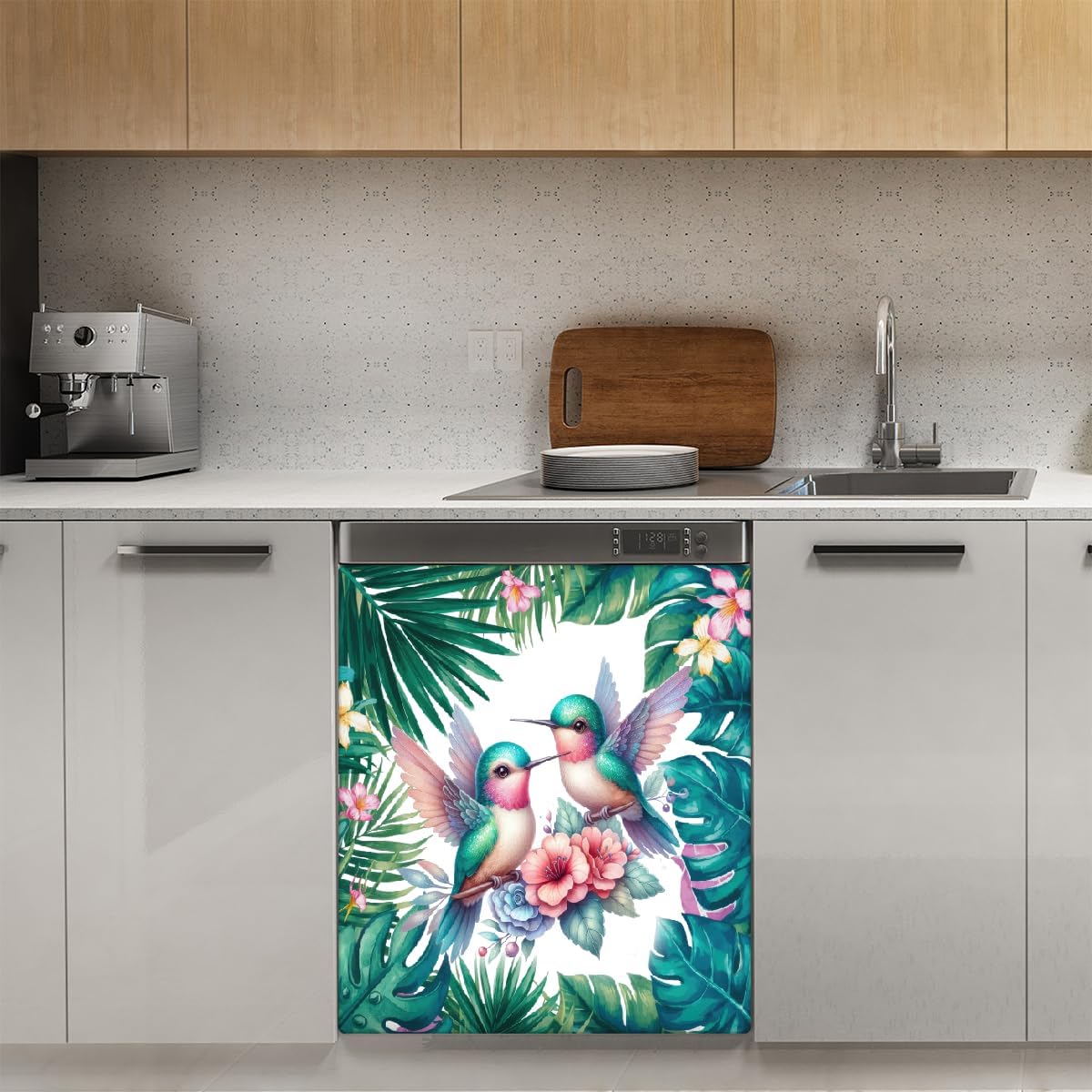 Hummingbird Plants Summer Dishwasher Magnet Cover, Reusable Refrigerator Panel Stickers Microwave Front Door Covers Magnets for Kitchen Home Appliances Holiday Party Decorations 23 X 26 in