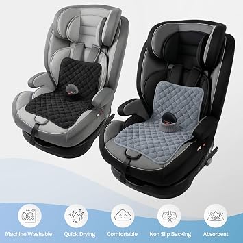 2PCS Potty Training Car Seat Protector, Waterproof Soft Pads for Toddlers and Infants, Machine Washable Reusable Non-Slip Liner Universal Fit All Baby Carseat, Black & Gray