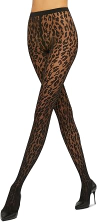 Wolford Leo Tights 20 Denier Pantyhose for Women Leopard Print Sheer Opaque Animal Pattern Hosiery with Knitted Waistband
