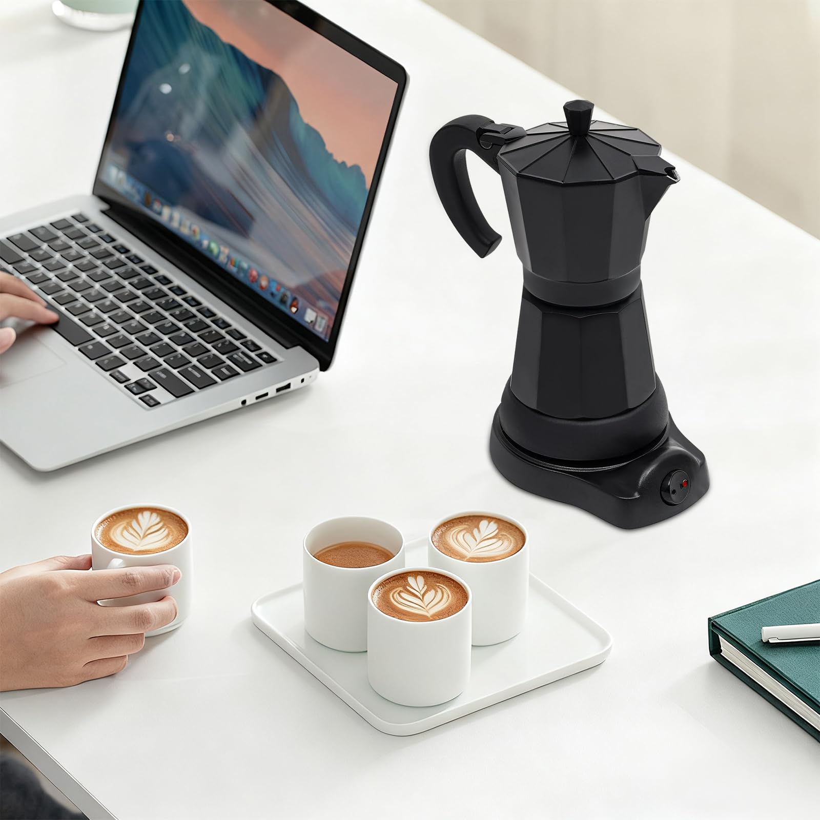 Macchina da caffè, caffettiera elettrica con base, 480 W, capacità 300 ml, per la preparazione di cappuccino, latte, caffè americano e altro ancora