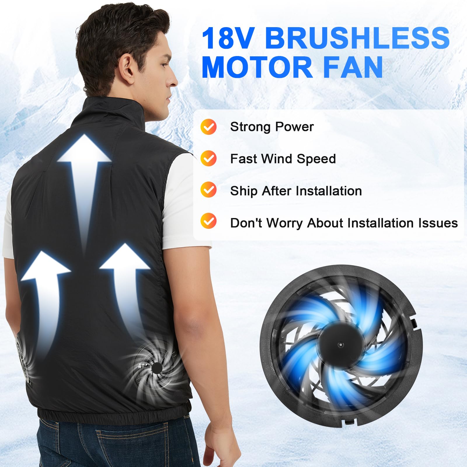 FERNIDA Gilet di raffreddamento, 18 V, con batteria e 2 ventole per alleviare il calore estivo, abbigliamento istantaneo fresco traspirante per aria condizionata