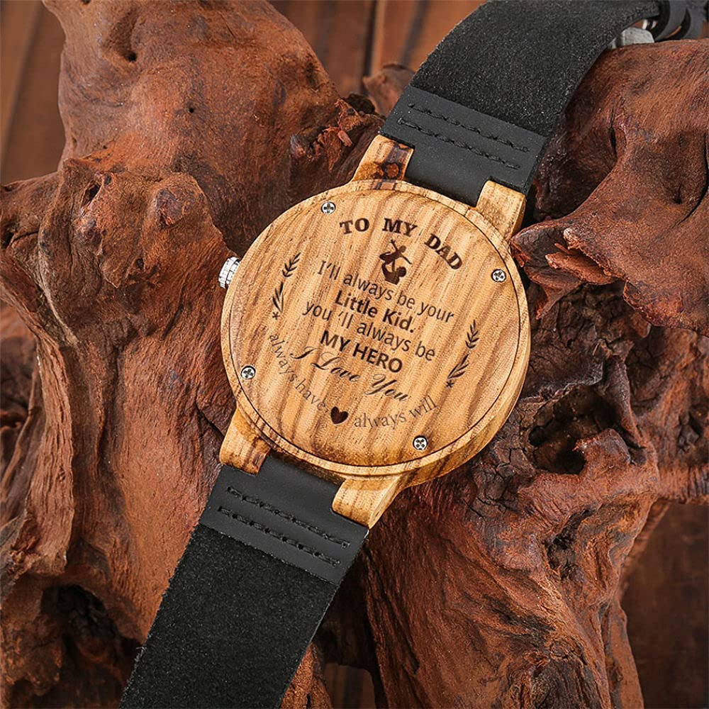 CAIDAI&YL Orologio da Uomo in Legno Naturale ed Elegante, Personalizzato con Incisione su Mio Padre, Orologio da Polso, Orologio da Polso per la Festa del papà, con Scatola dell'orologio
