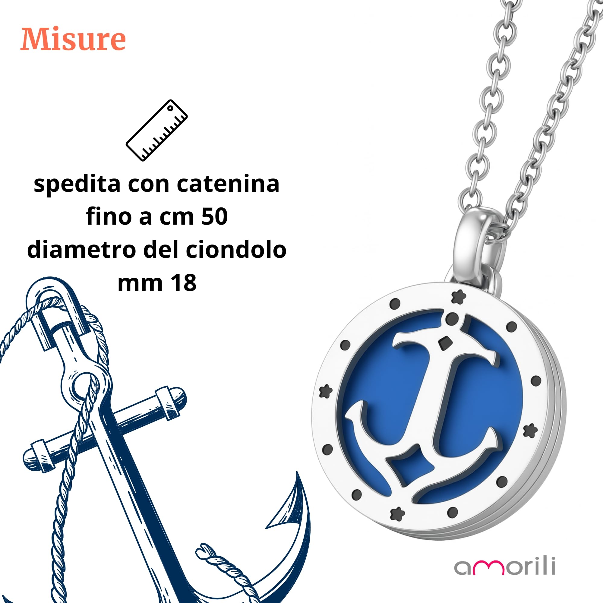 amorili Collana Uomo Acciaio Inox con Ancora e Bandiere Nautiche – Ciondolo Marina Militare Stile Nautico – Idea Regalo Elegante e Sportiva - cll0656b