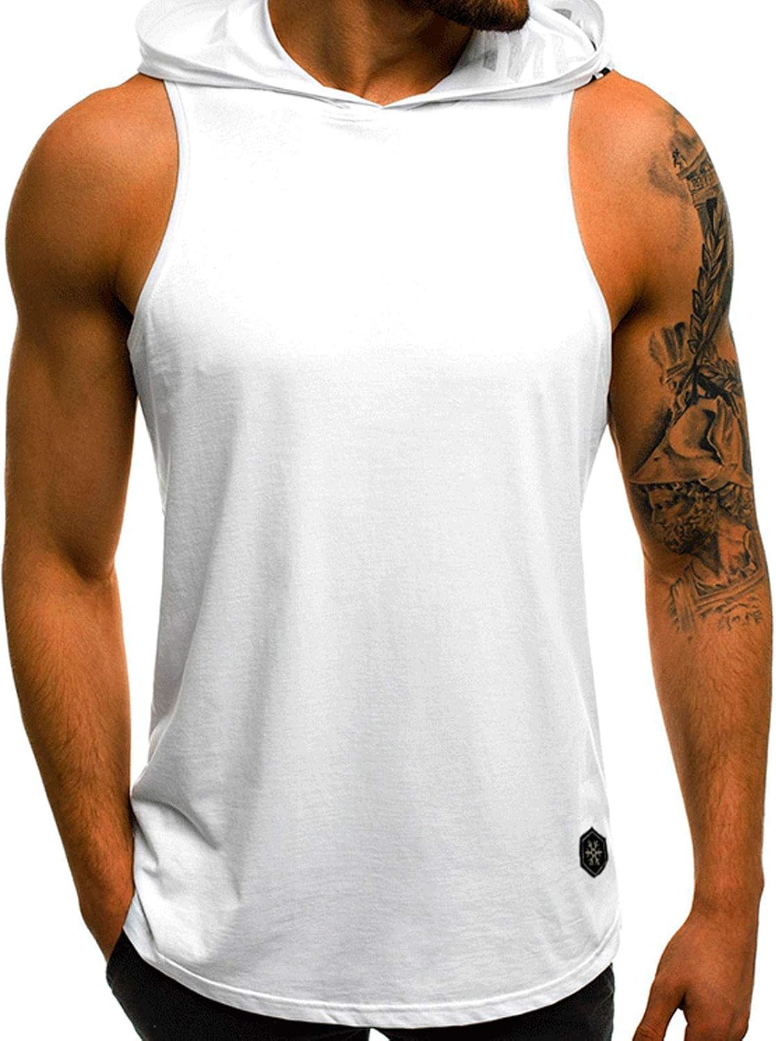 Flygo Men's Hooded Tank Tops Workout Sleeveless Shirt Muscle Stringer Vest