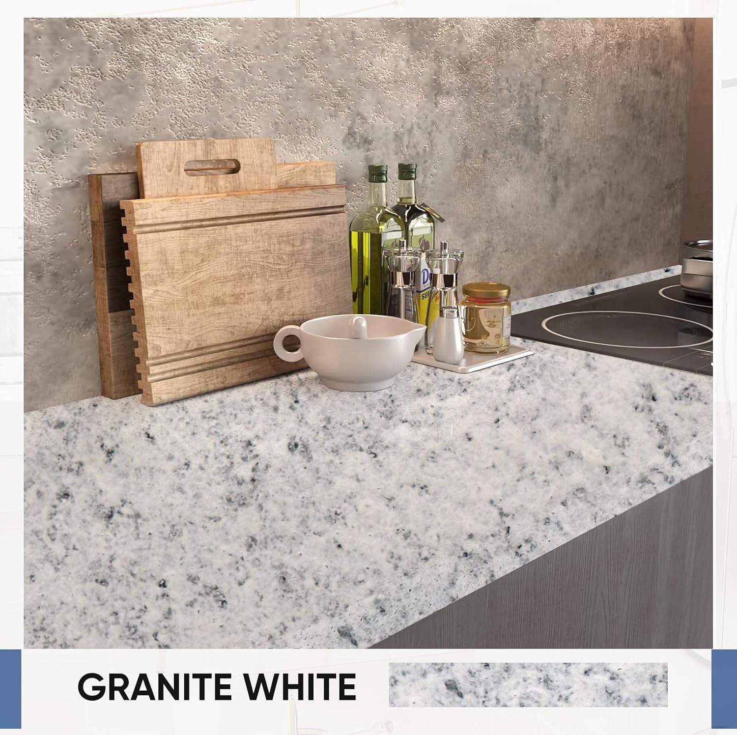 Epoxy Countertop Paint Refinishing Kit for Kitchen Bathroom Glossy Coating for Marble Granite Laminate Ceramic Tile, Cover 40 sq.ft, Granite White