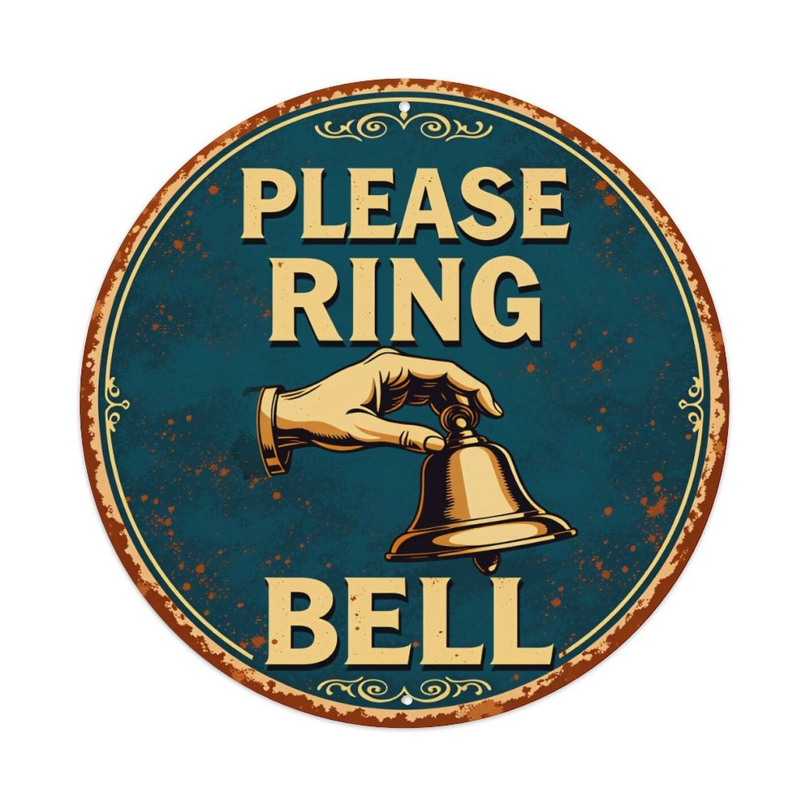 Please Ring Bell Sign With Hand And Bell Round Vintage Tin Sign,Retro Wall Art,Metal Poster for Home, Bar, Garage, Cafe, Rustic Indoor & Outdoor Decor, 8x8 Inches
