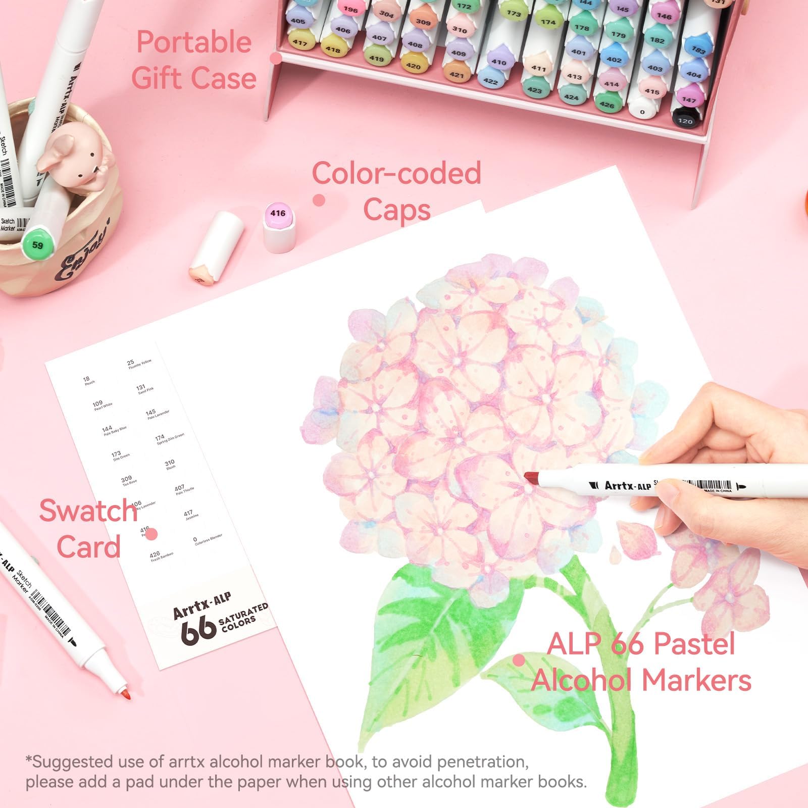 Arrtx Pennarelli ad alcol ALP 66 colori pastello, a scalpello e a punta fine, pennarelli artistici professionali per artisti adulti, colorare, disegnare, illustrazioni