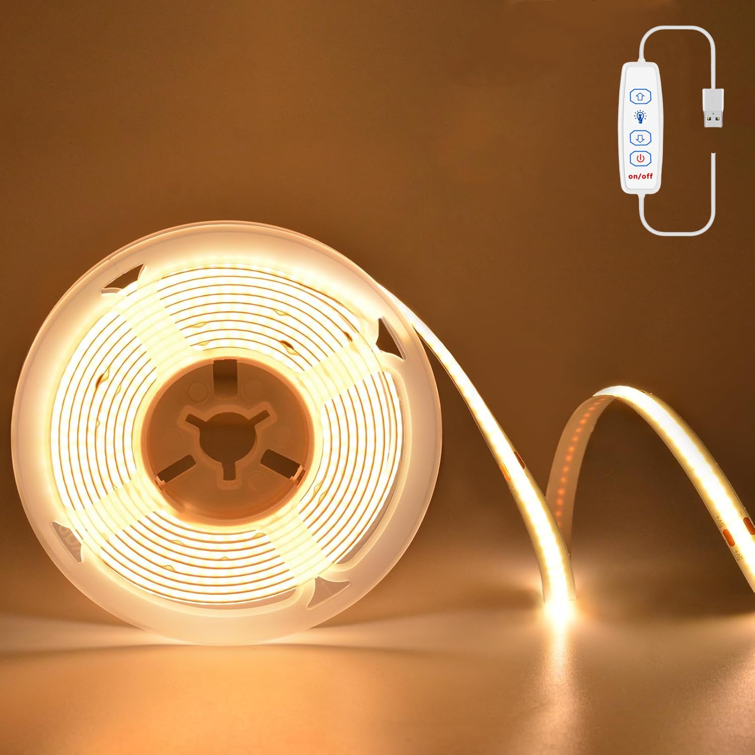Kimuwote COB LED Streifen, 3 Meter USB 5V LED Strip Lights Warmweiß 3000K, USB Dimmbar 960LEDs, Flexibel LED Band licht für Schlafzimmer,Zuhause,Schrank, DIY Beleuchtung