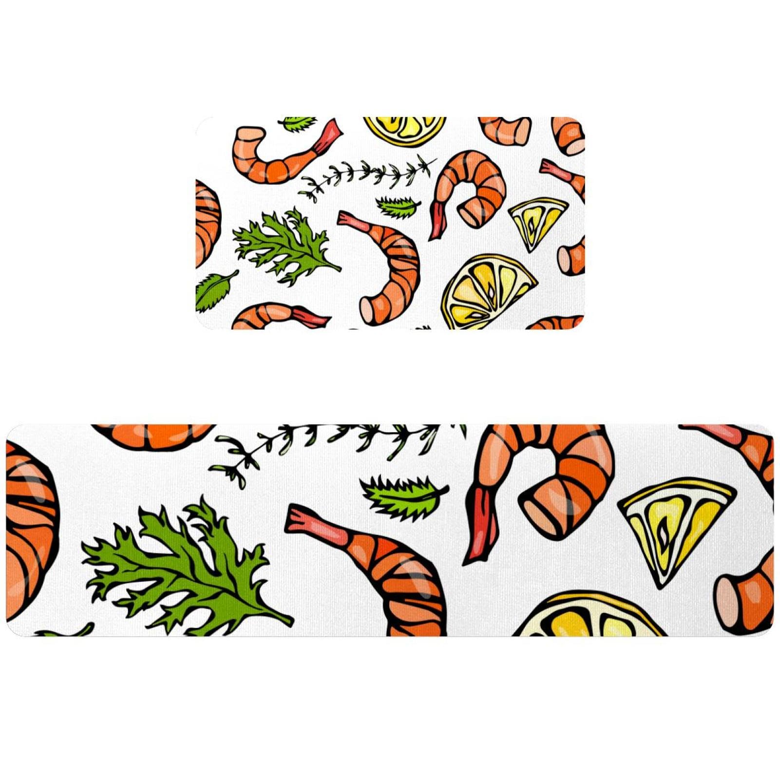 Alfombrilla de cocina absorbente lavable con estampado de gambas y base antideslizante