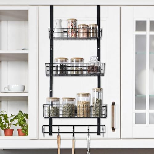 Miniatura 7 de CADUKE Organizador negro sobre la puerta con cesta de almacenamiento para puerta de baño, estante de almacenamiento para puerta de baño, con 5