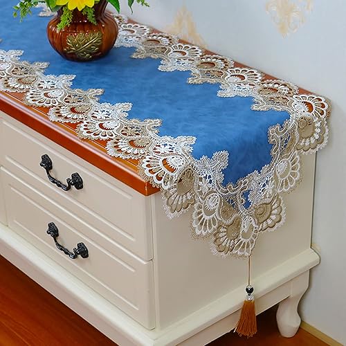 Miniatura 5 de Hsvanyr Bufanda de tocador para corredores y tops para comedor, de 15 x 47 pulgadas con borlas, mantel largo azul elegante para decoración rústica