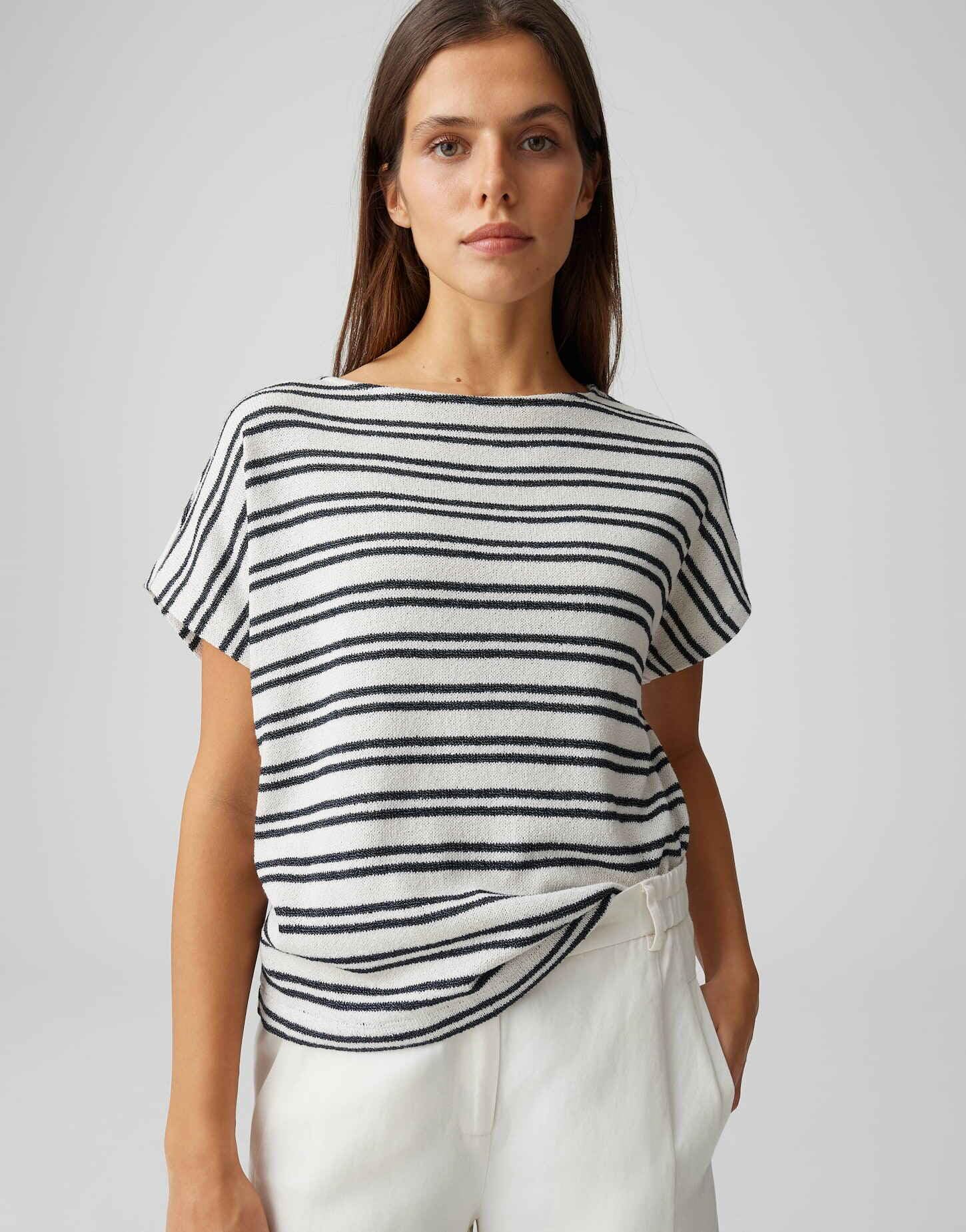 OPUS Damen Kurzarmshirt | Gestreiftes Jerseyshirt in Strickoptik Regular Fit