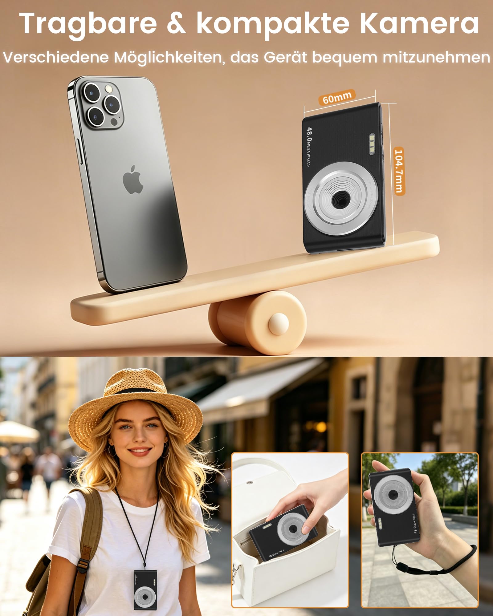 Cámara digital 4K 48MP Vlogging Camera para Niños Adolescentes Cámara FHD Compacta Cámara fotográfica con pantalla de 2,8" 16X Zoom, Regalos para Principiantes Estudiantes Niños Niñas