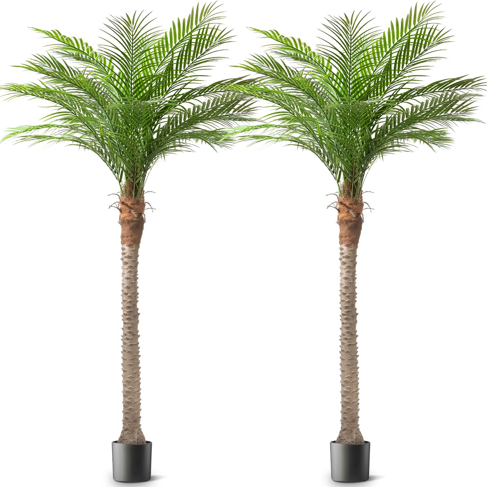 artificial phoenix palm tree 8ft tall outdoor indoor decor fake plants with 18 adjustable leaves, large faux sago palm tree for home office living room yard outside patio poolside (2, 8ft)