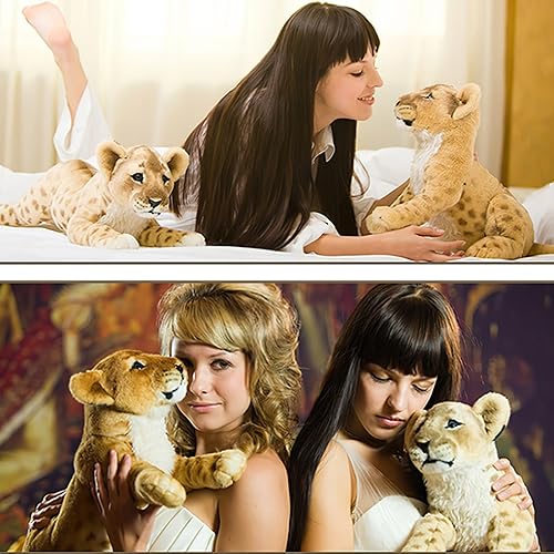 Miniatura 7 de Animales de peluche de león de 24 pulgadas, almohada de felpa de león realista, animales de peluche de león, juguetes de animales de safari,