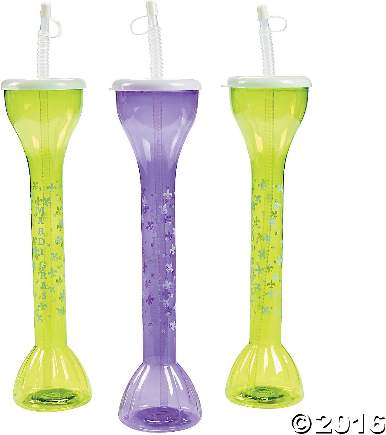 Mardi Gras Yard Plastic Glasses with Lids & Straws