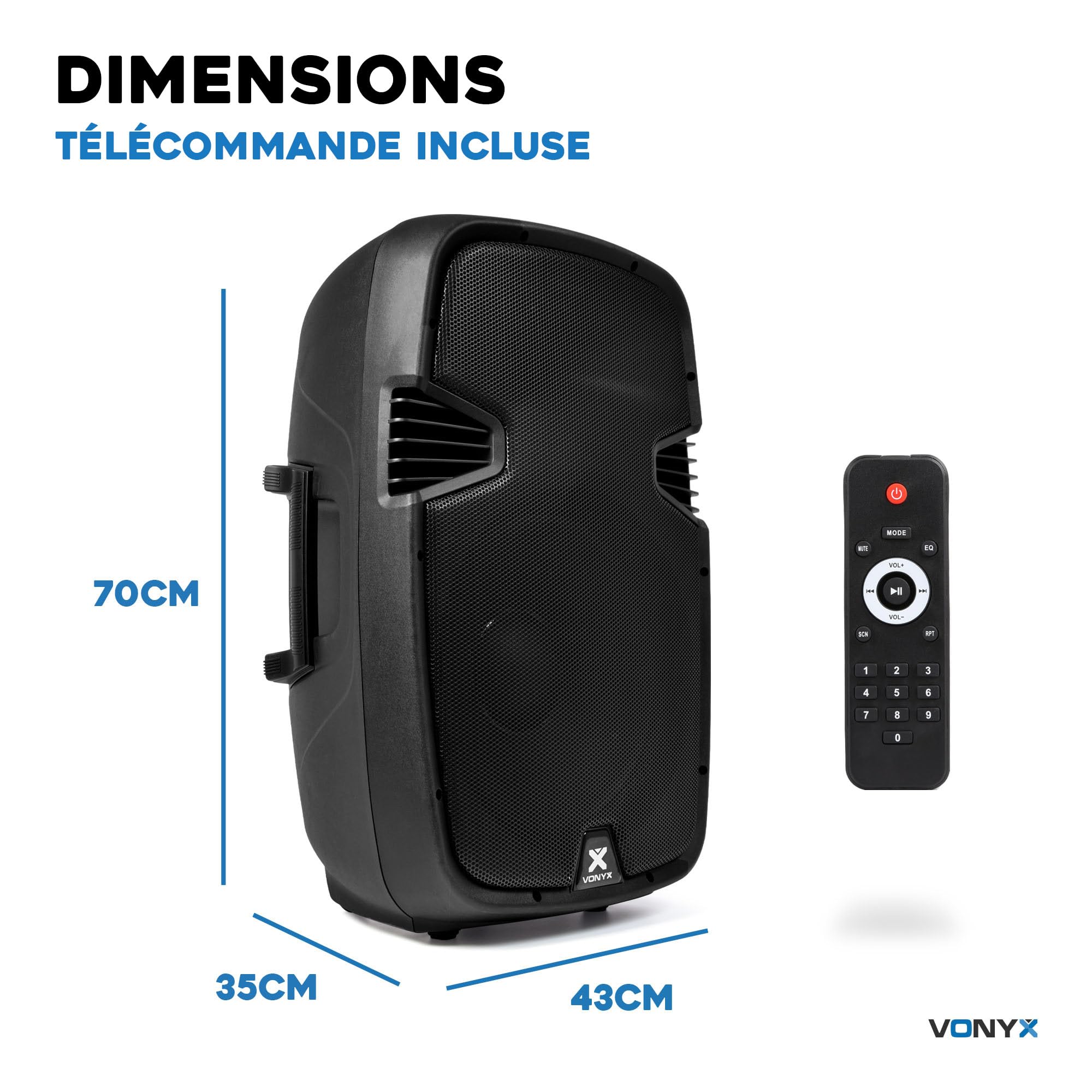 VONYX SPJ-1500A Enceinte Active 15" 800 Watts, Enceinte Amplifiée, Sonorisation Professionnelle, Boitier ABS Solide, Haut-Parleur Mobile, Woofer 15 Pouces, Entrée Ligne Micro