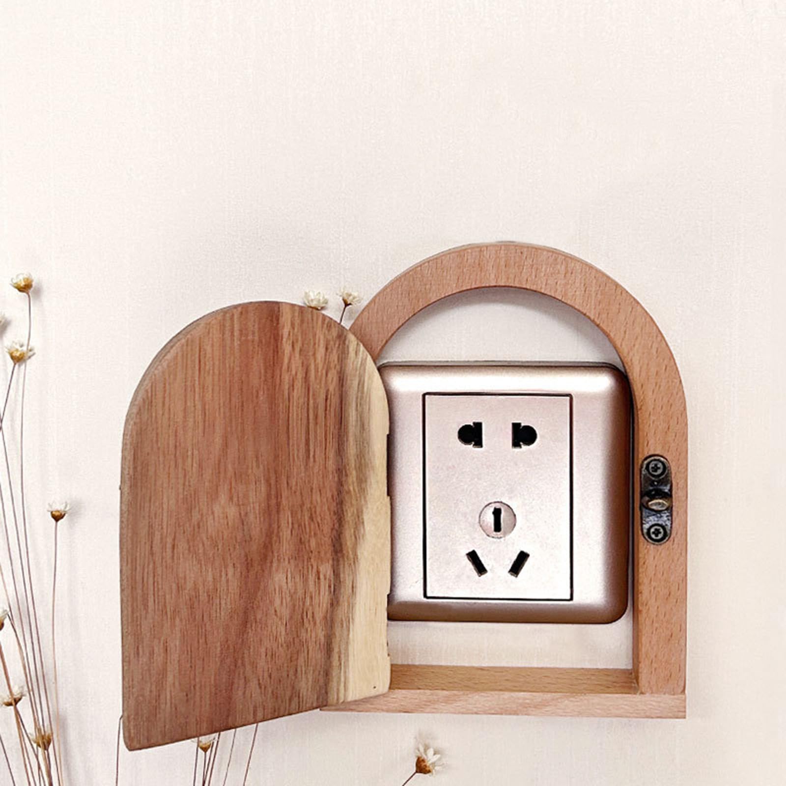 Placa de cubierta de enchufe de puerta de hada a prueba de bebés cubiertas de encendido y apagado a prueba de niños, protector de encendido y apagado hecho a mano interior de madera hecho a mano para