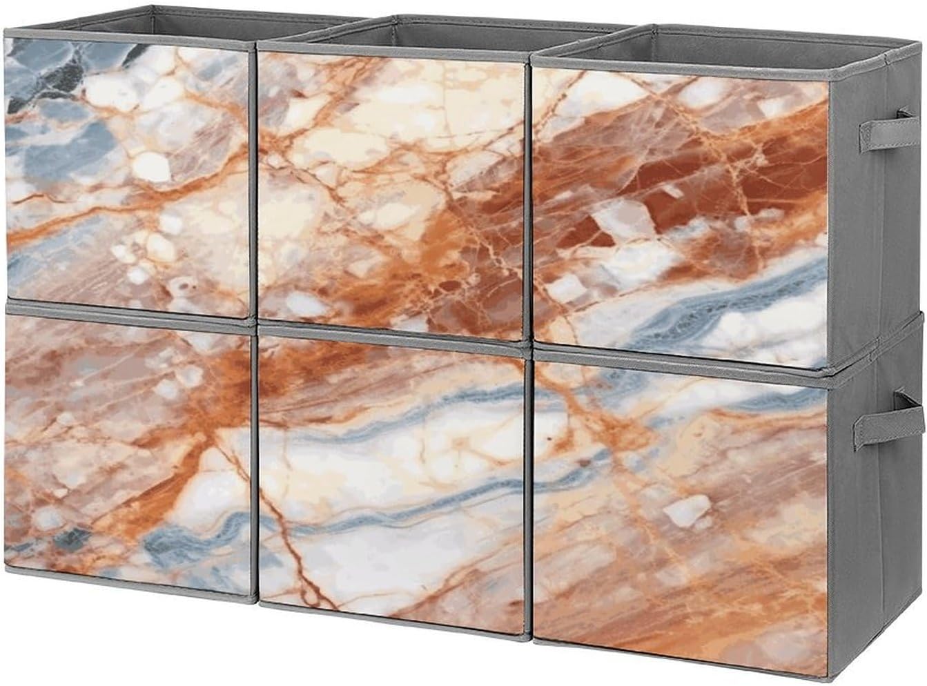 Marble Storage Cubes Set of 6 Storage Bins with Handles Collapsible Storage Basket Fabric Storage Box for Shelves Large Closet Shelf Organizer for Organization 11 Inch