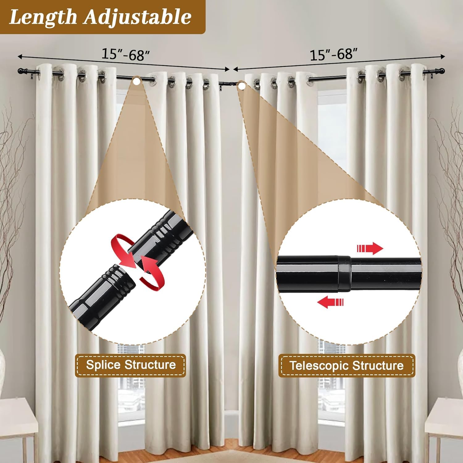 Gardinenstange Erkerfenster, 76-345cm L-Förmige Gardinenstange Verstellbare aus Edelstahl Vorhangstange Beschläge Set, 25mm Durchmesser Erker- Gardinenstangen für Schlafzimmer, Wohnzimmer/Schwarz Küche, Haushalt & Wohnen