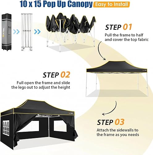 Miniatura 6 de HOTEEL Carpa Emergente de 10 x 15 para Fiestas, Carpa Resistente de Fácil Instalación con 4 Paredes Laterales, Gazebo Instantáneo Comercial al Aire