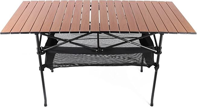 Amazon Co Jp ヨーラー Yoler キャンプ ロールテーブル ハイスタイル 静止耐荷重80kg ケース付 折りたたみ アウトドア用 多サイズ アルミ 木目調 Woodie 1 55 68cm メッシュ スポーツ アウトドア