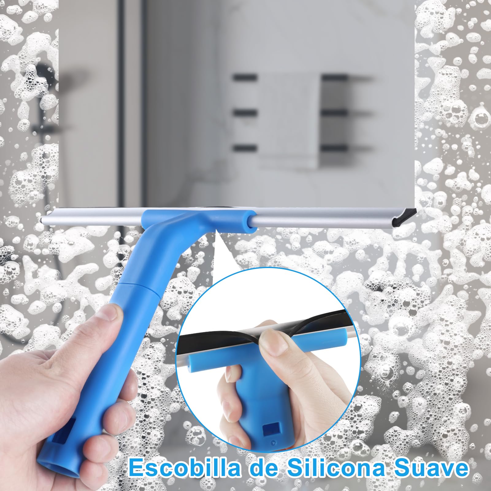 Mitclear Combo de Limpieza de Ventanas(30cm), Limpiacristales de Silicona y Limpiaparabrisas de Microfibra, Limpiador de Ventanas Profesional para Baño, Ducha, Coche, Espejo