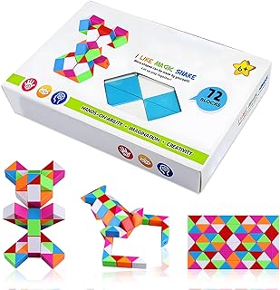 スネークキューブ マジックスネーク マジックツイストパズルス 72ウェッジマジックルーラー ピードスネーク ツイストパズルキューブ スネークキューブ ストレス解消 育脳 脳トレ 知能ゲーム 誕生日子供プレゼント(72 blocks 虹色)