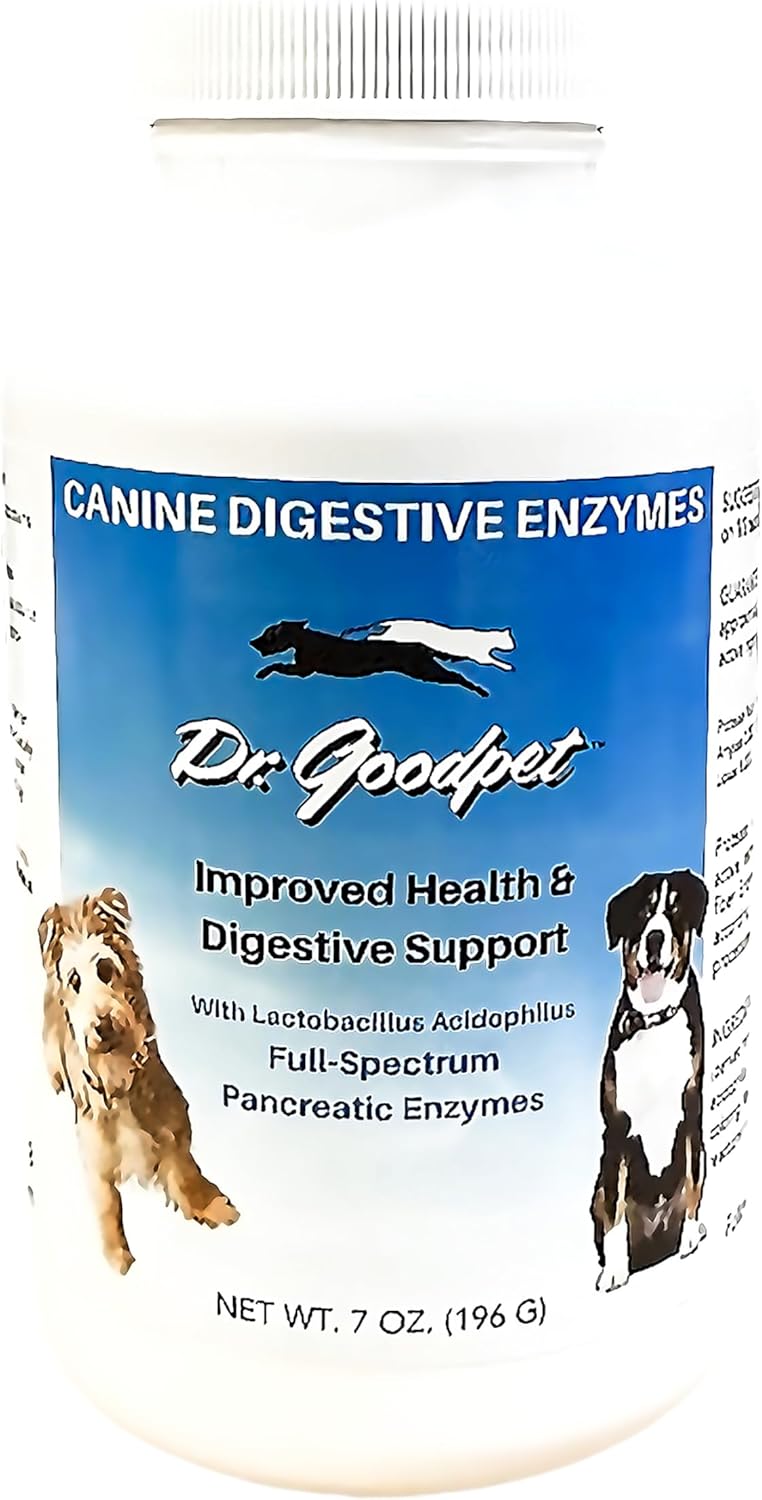 Dr. Goodpet Canine Digestive Enzymes Powder for Dogs Supports Healthy Digestion, Nutrient Absorption, Gas & Stool Eating Relief Plant Based Enzyme Formula 7 oz Made in The USA