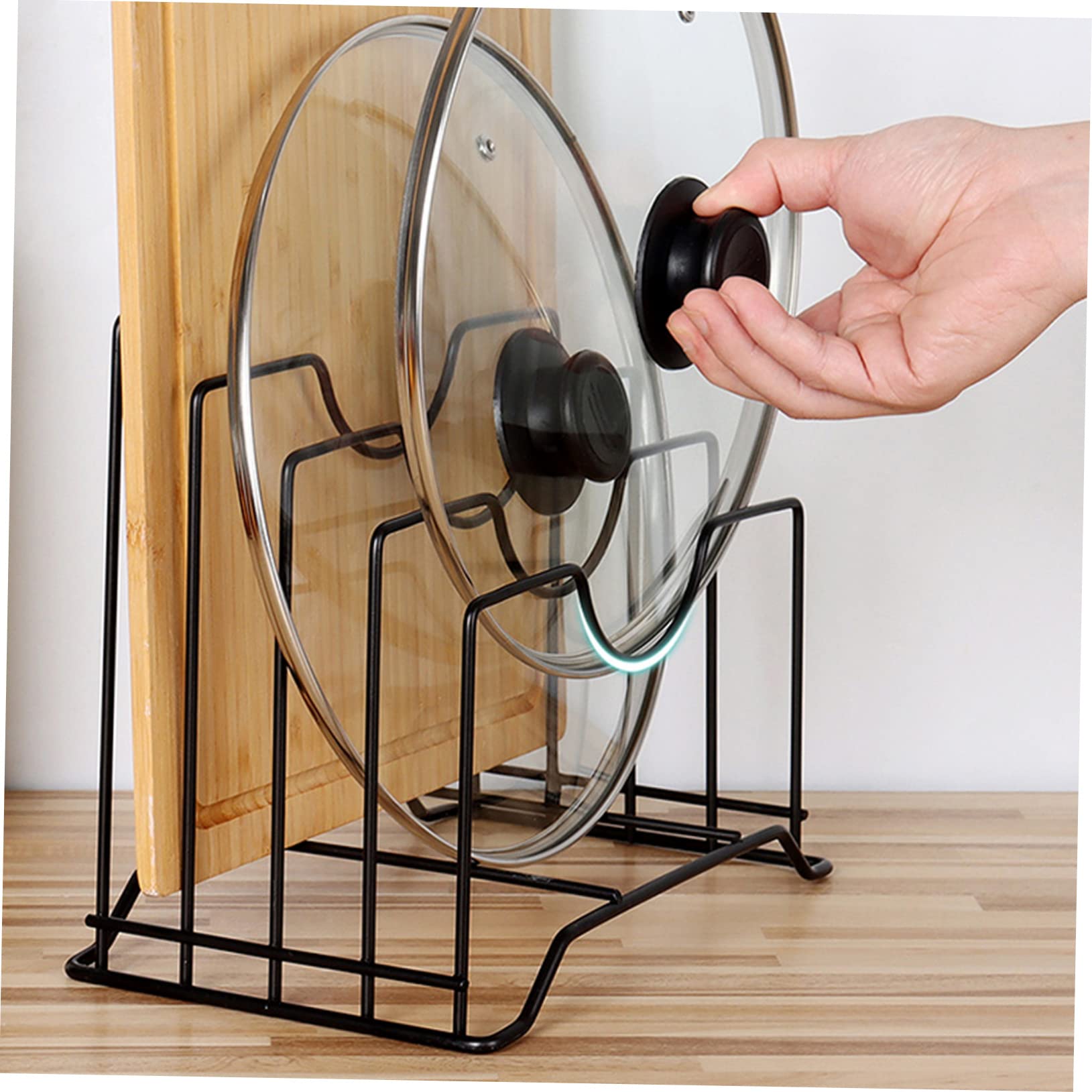 Portaoggetti Cucina in Acciaio al Carbonio Nero, Resistente alla Corrosione e Struttura Robusta, Scaffale Multifunzione per Riporre Coperchi Pentole e Utensili da Cucina