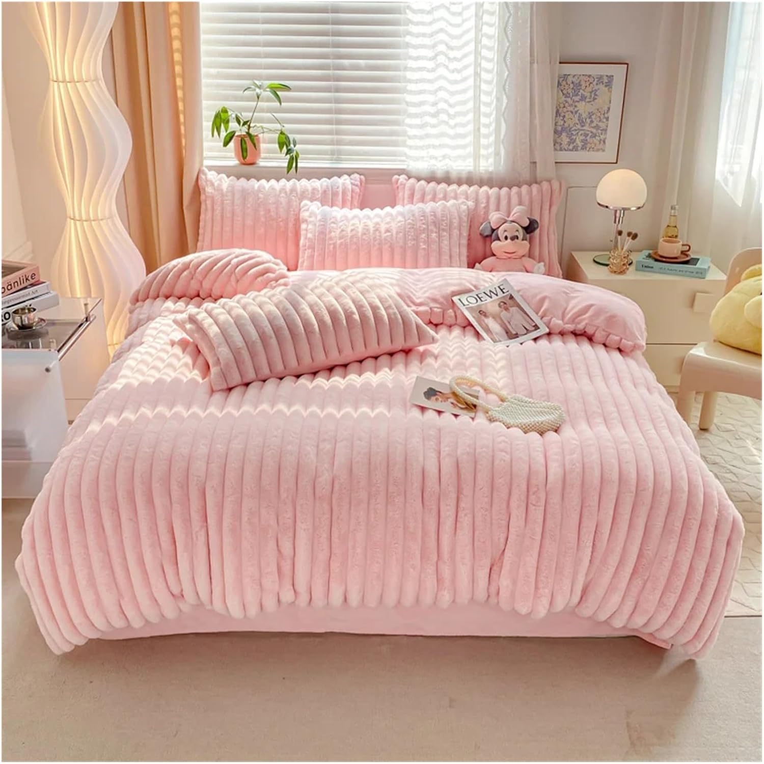 Bed Four Pieces Set Plush Bedding Set Fluffy Soft Duvet Cover Sheet Pillowcase(Double Size 4pcs)
