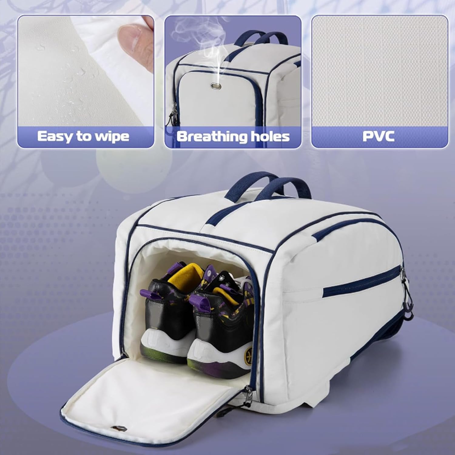 Pic Storage Backpack with Shoe Compartment, Multi layer Shoulder Bag for Paddle Gear, PVC Material, Backpack with Shoe Compartment (White)