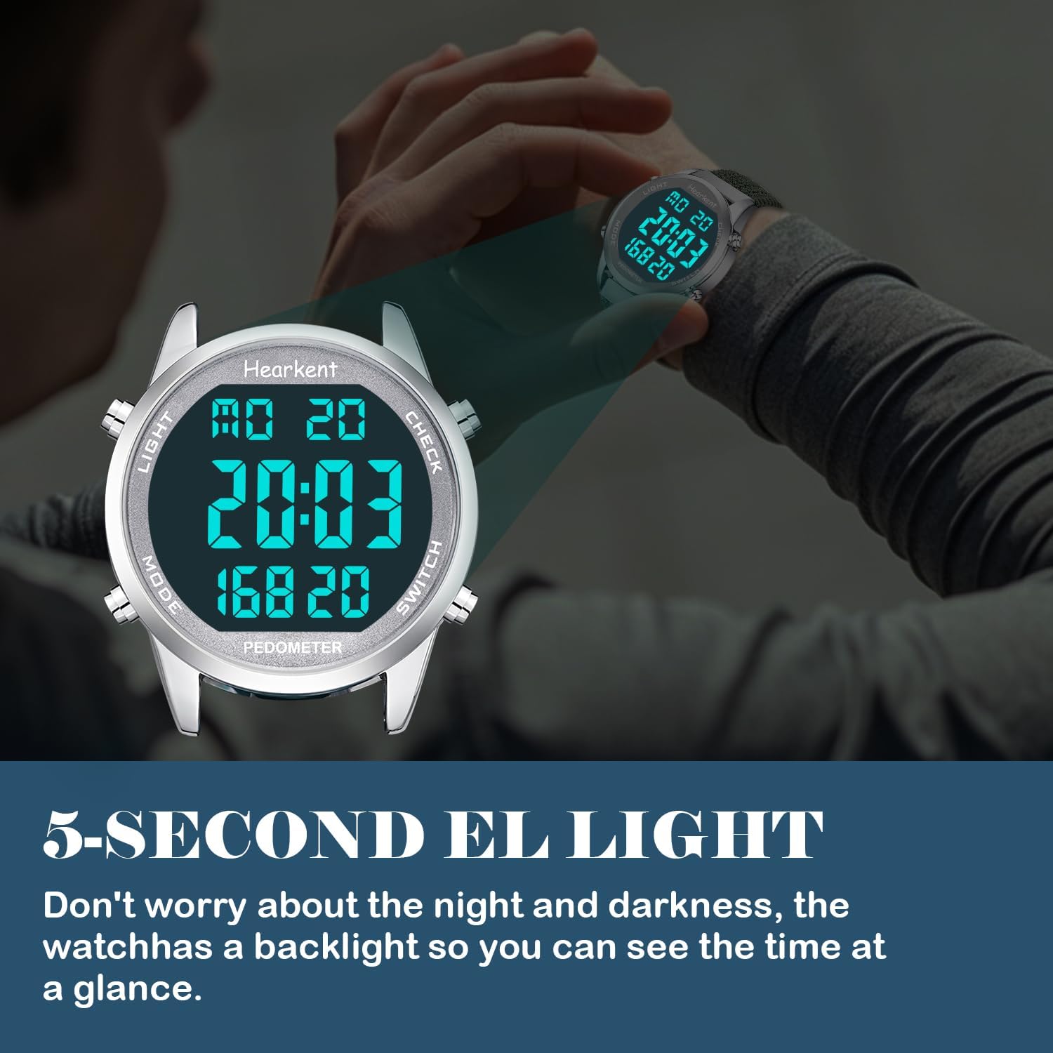 Hearkent Pedometer Watch,Step,Mileage&Calorie Tracker,Large Numbers image 5