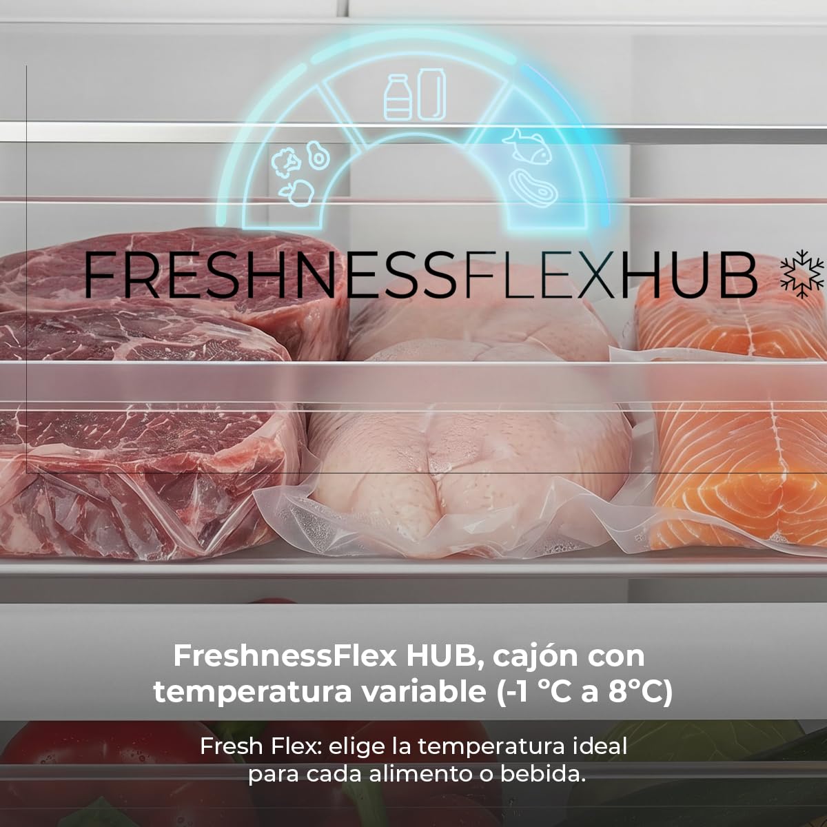 Cecotec Frigorífico Bolero CoolMarket Combi 377 Inox A. 377 Litros, Altura 200 cm, Ancho 59,5 cm, Clase A de Eficiencia, Sistema CoolMatrix, Dos Cajones con Control de Humedad, Congelación Rápida