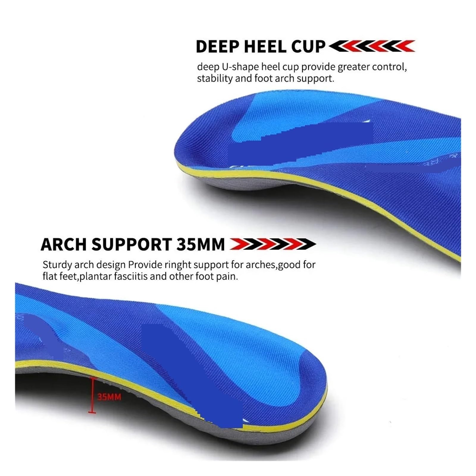 Solette Ortopediche Soletta di supporto for arco metatarsale Inserto ortopedico plantare, piedi piatti Solette ortopediche Sneaker atletica Suola con cuscino for tallone