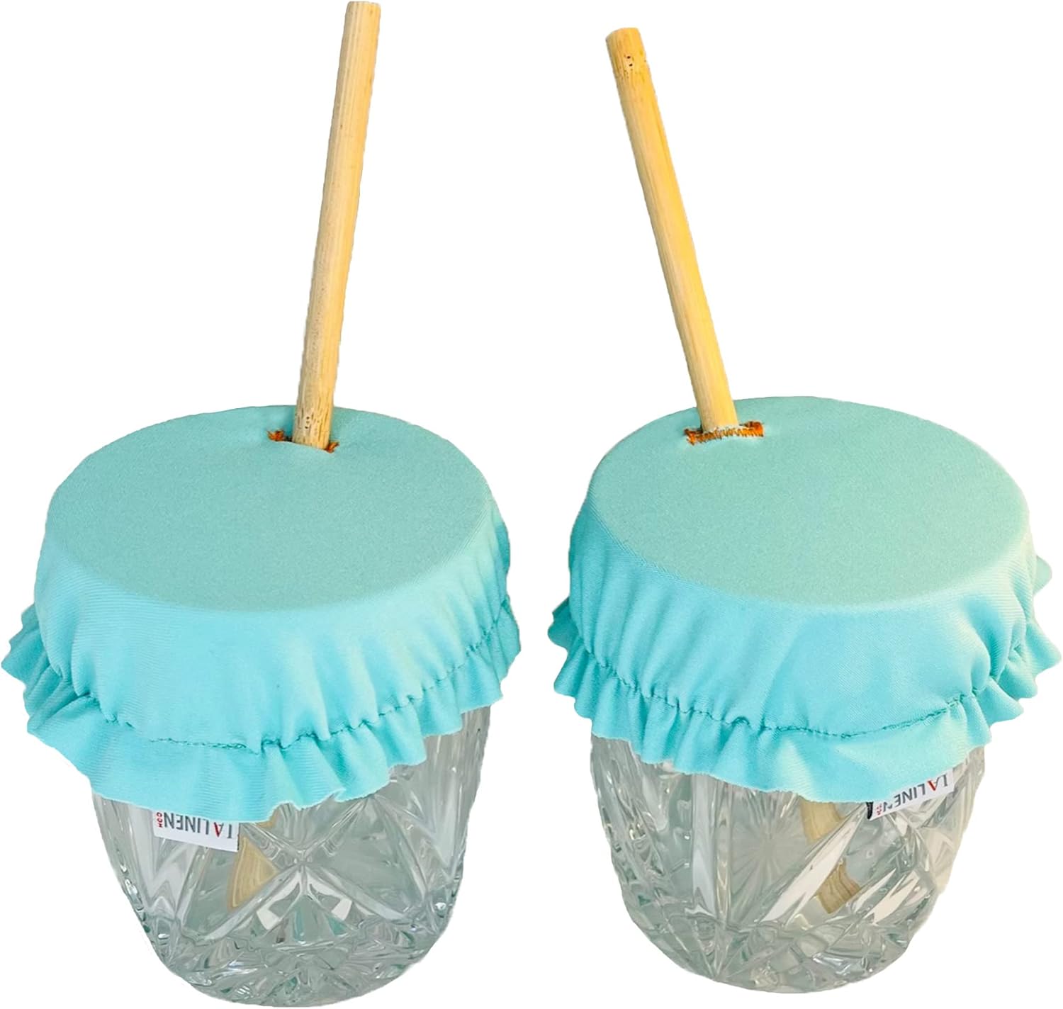 LA Linen Drink Cover, Stretch Safety Glass Cover with Straw Hole, Washable and Reusable, Prevent Spiking or Spilling, Keep Out Sand, Flies, Leaves, Pet Hair, 2 Pack, Mint