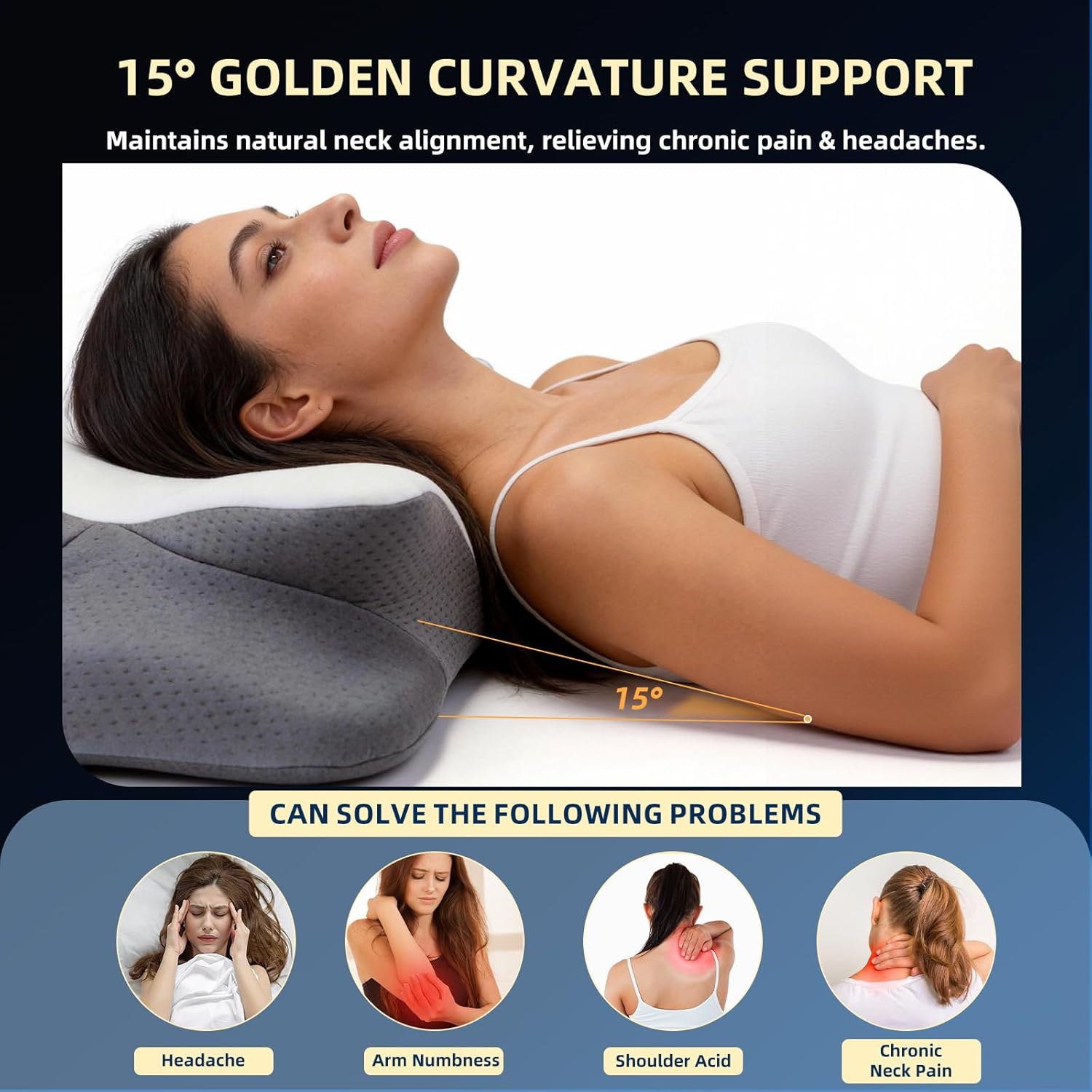 Ergonomic Memory Foam Pillow for Neck Pain - Cooling Pillow with 5-Zone Support for Side & Back Sleepers, Adjustable Height, Cervical Spine Alignment, Certified Safe Materials (Queen Size) - Image 6