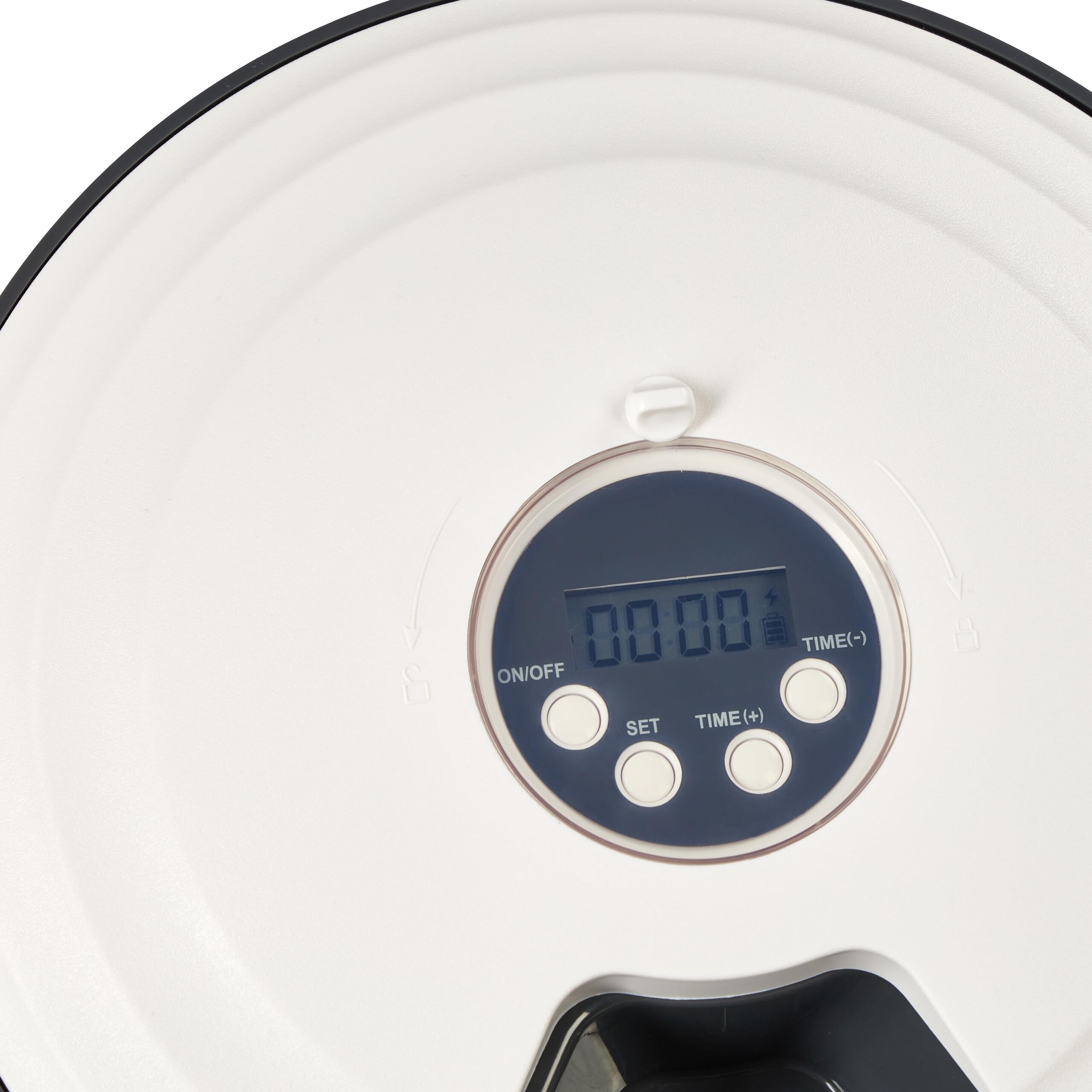 Relaxdays Dispenser Cibo Gatti, Distributore Automatico, Ciotole per 6 Porzioni e Timer, HxD: 5,5x30,5 cm, Bianco Grigio