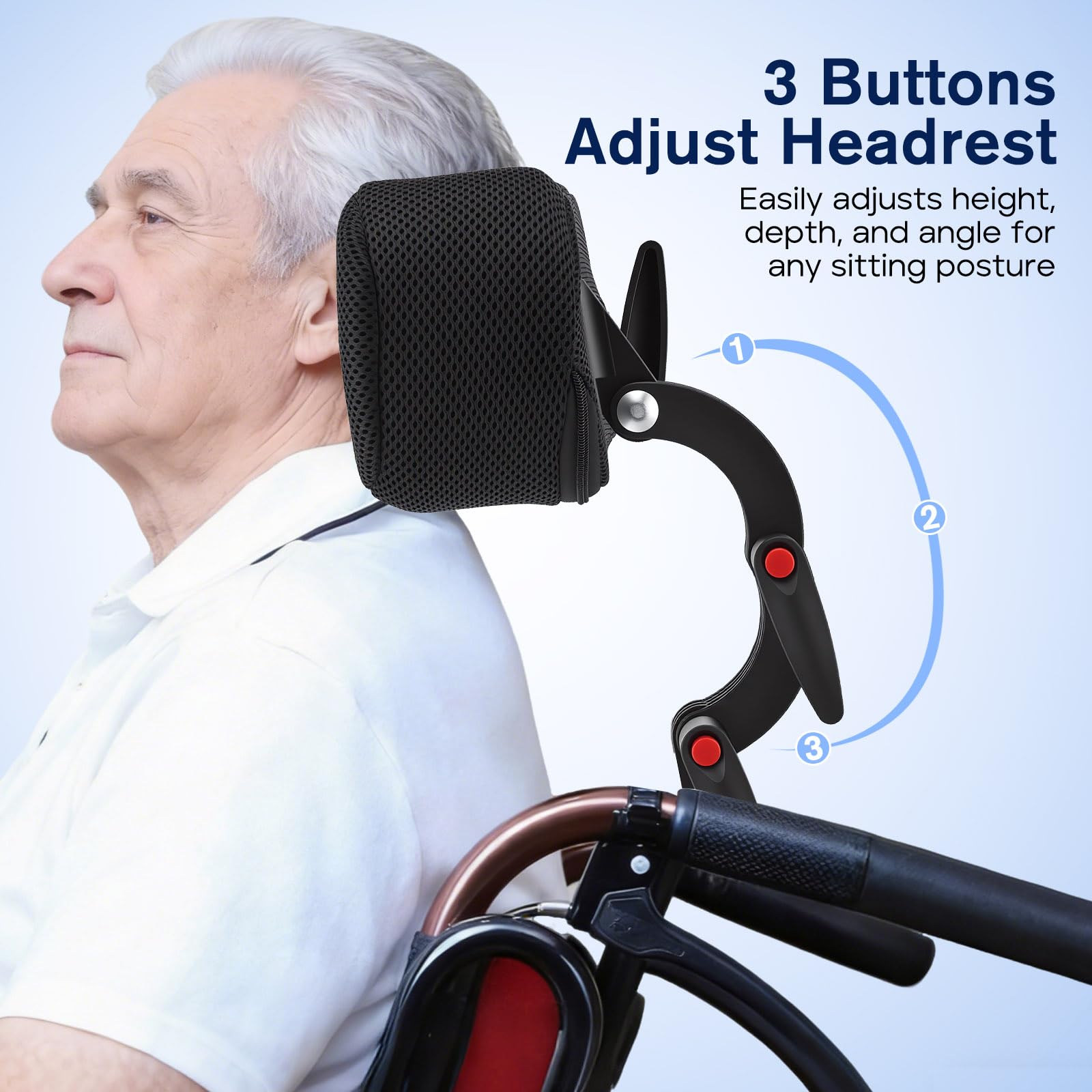 Reposacabezas ajustable para sillas de ruedas para personas con discapacidad, Cojín de soporte cervical con ángulo ajustable, Soporte para el cuello para sillas de ruedas manuales o eléctricas