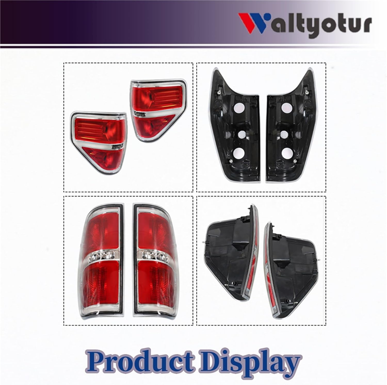 waltyotur Replacement for 2009 2010 2011 2012 2013 2014 F-150 Driver Left and Passenger Right Side Red Clear Tail Light