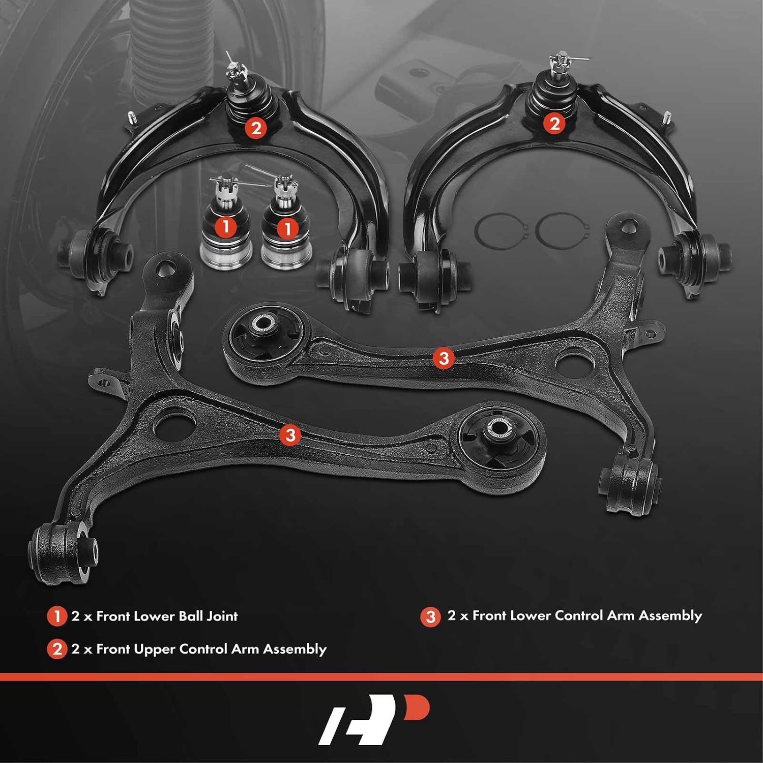 A-Premium 6Pcs Front Suspension Kit, Upper & Lower Control Arm, Lower Ball Joint, Compatible with Honda Accord 2003-2007, Acura TSX 2004-2008