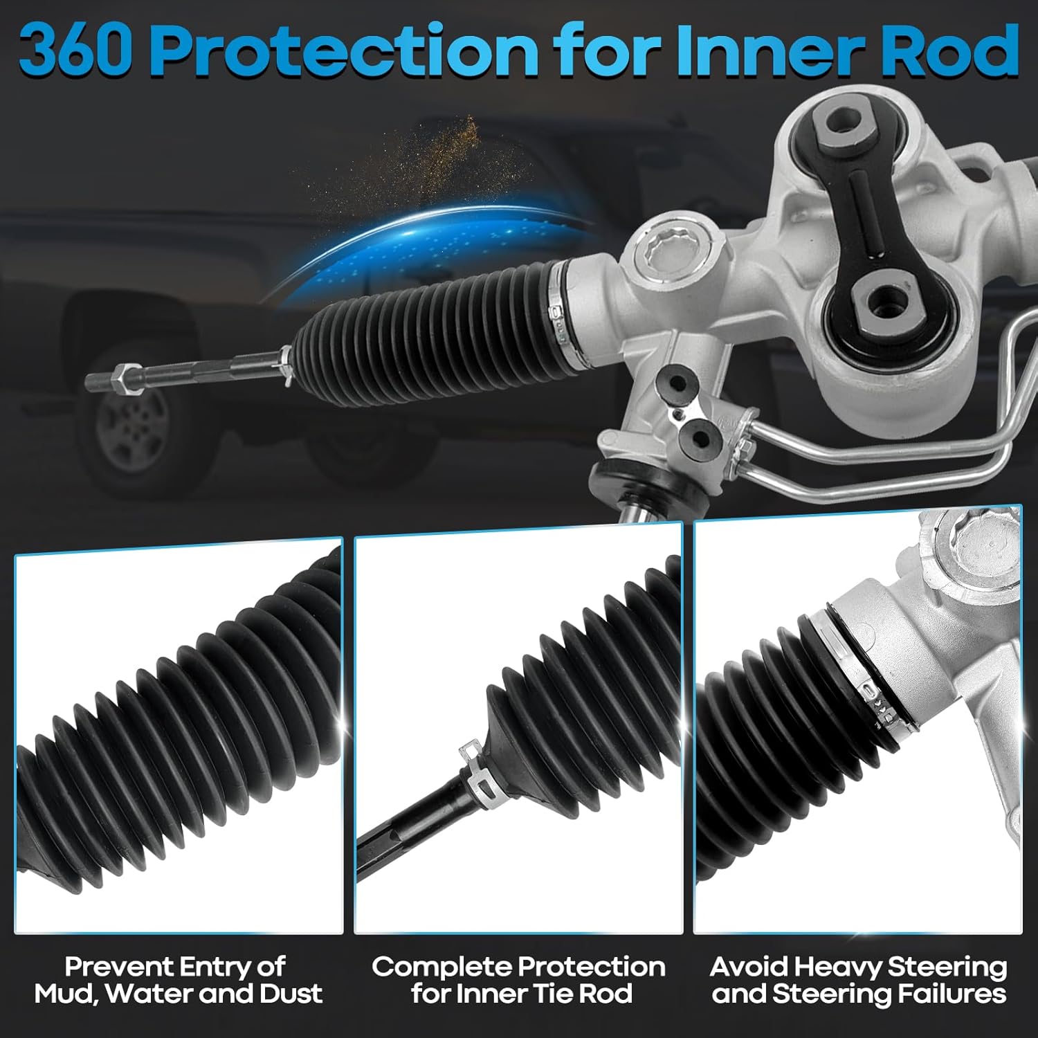 Hydraulic Power Steering Rack and Pinion Compatible with 2007-2013 Chevrolet Silverado 1500, GMC Sierra 1500 with Outer Tie Rod Ends