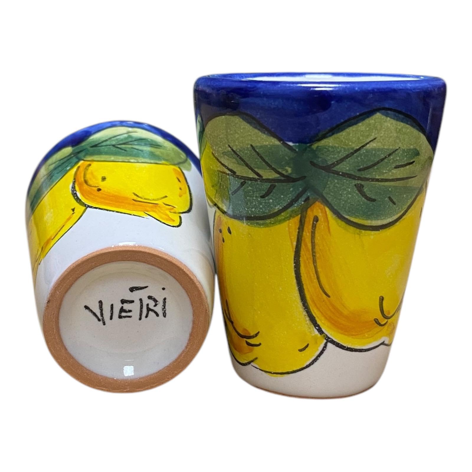 La Maison Unique: Set 6 Limoncello Gläser aus Keramik Vietrese Traditionelle Amalfiküste handbemalte Zitronen blauer Hintergrund 1212241905