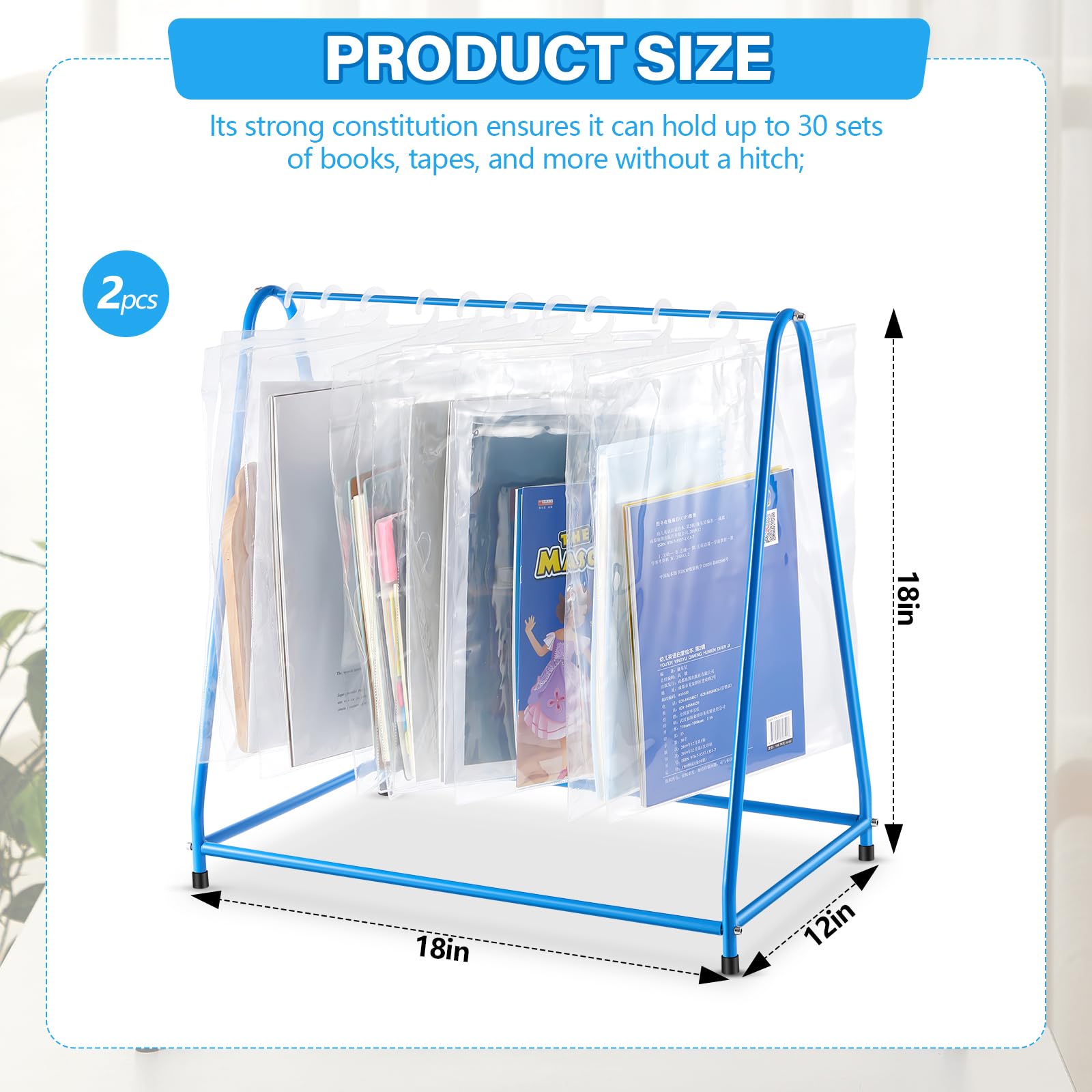 Bücherregal aus Metall, 30,5 x 45,7 x 45,7 cm, hängendes Bücherregal mit rutschfester Gummi-Bodenmatte für Klassenzimmer, Organisation, Lehrerbedarf (Aufbewahrungstasche nicht im Lieferumfang