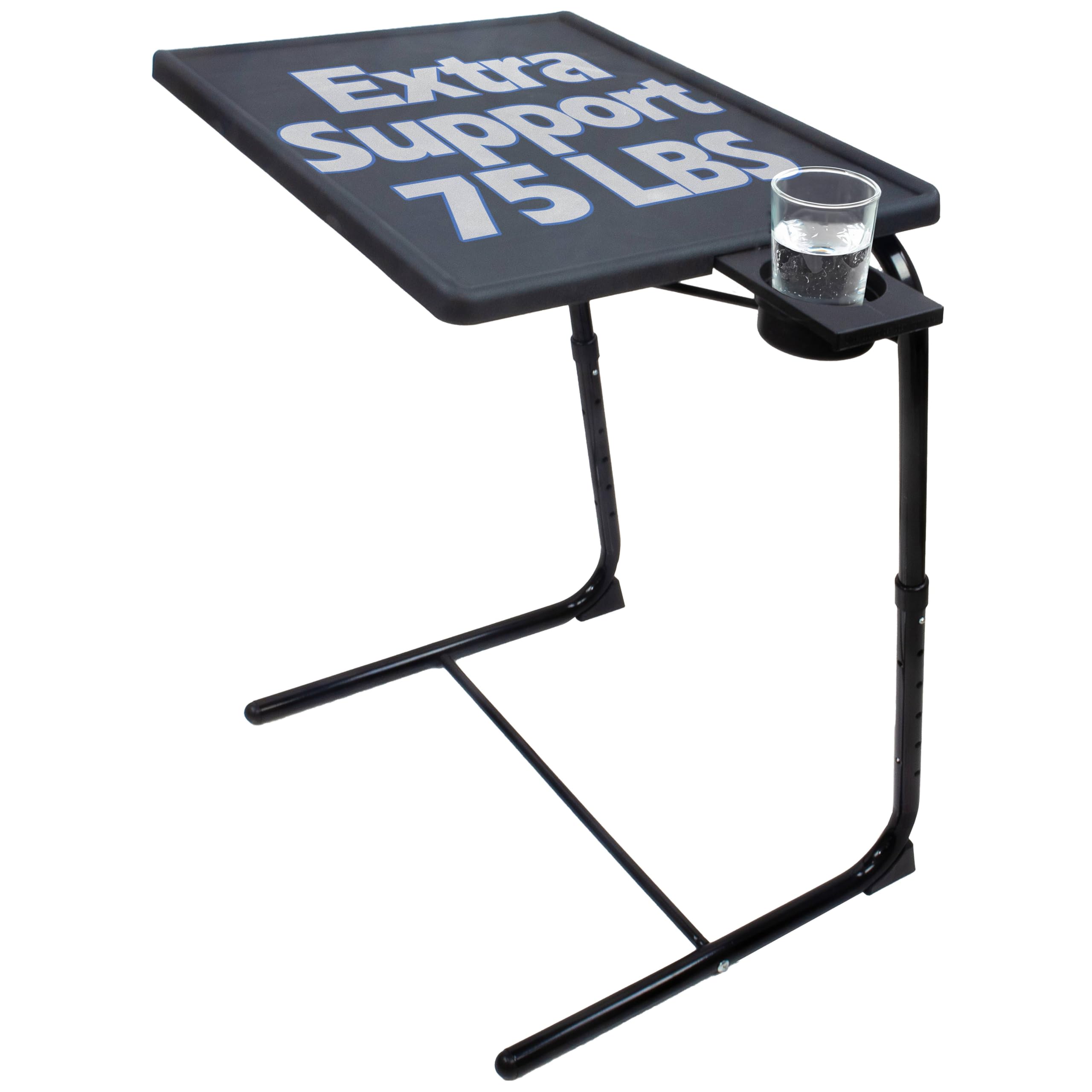 Portable Foldable TV Tray Table Deluxe - Laptop, Eating, Drawing Tray Table Stand with Adjustable Tray with Sliding Adjustable Cup Holder (Black)