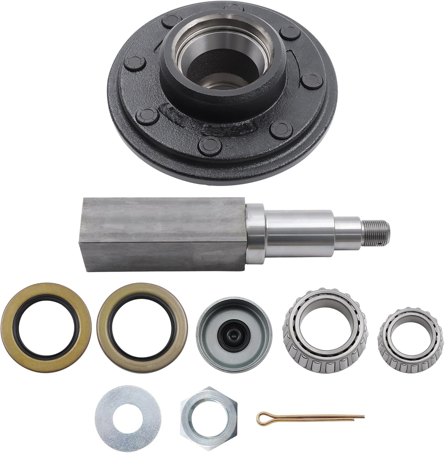 8 on 6.5 Inch Trailer Hub and #42 Square Spindle with 25580 14125A for 7000 lbs