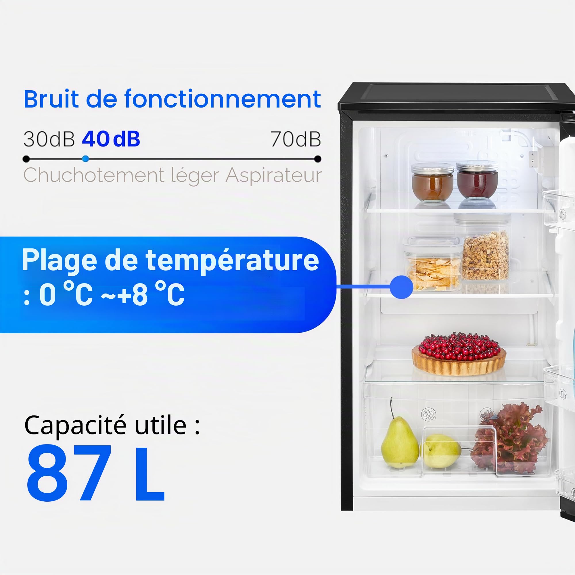 Bomann Réfrigérateur sans compartiment congélateur | 87 L | économe en énergie et compact | 0 °C-8 °C, réglage en continu | 3 clayettes et bac à légumes | Réfrigérateur standard | VS 7255 noir
