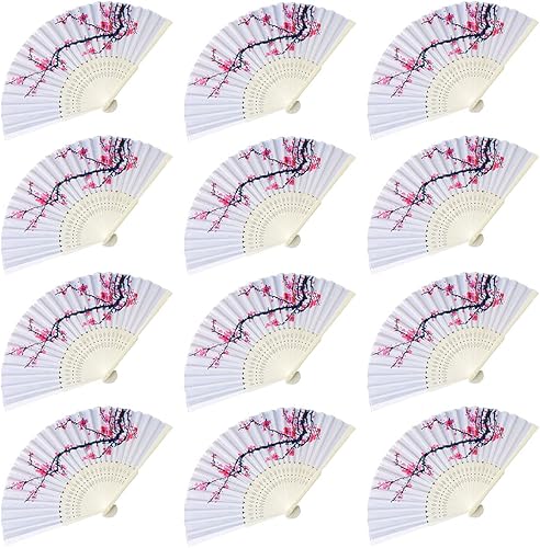 LYART 12 piezas de delicado diseño de flor de cerezo plegable de seda, regalos de boda, fanáticas, damas, regalo de boda de iglesia, recuerdos de 1.