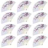 LYART 12PCS Delicate Cherry Blossom Design Silk Folding Hand Fan Wedding Favors Gifts,Fan Girls, Ladies, Church Wedding Gift, Party Favors, DIY Decoration Music Festival, Party, Parade...